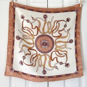 Ribbons Heart Charms Chains SCARF Silky Brown Vintage Style Elegant